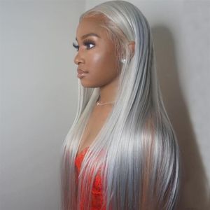 Brazylijska Remy Hair Hair Grey Kolor Koronkowa peruka prosta 13x6 Koronkowe przednie ludzkie włosy koronkowe peruki dla kobiet z wstępnie wyczerpaną linią włosów 150%223d