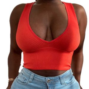 Women's Tanks Camis Sexy Deep V Neck Sleeveless Crop Tank Tops Summer Women Slim Stretch Cropped Camis Seamless Underwear Cropped Tops QJY- P230322