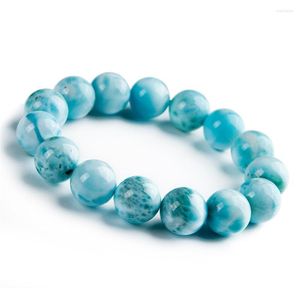 Strand 15mm Moda de moda natural Blue genuíno Larimar Crystal Streting redonda Bracelete