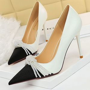 Dress Shoes BIGTREE Shoes Pearl Bowknot Women Pumps Luxurious High Heels Fashion Party Shoes Women Heels Stiletto Ladies Shoes Plus Size 43 230323