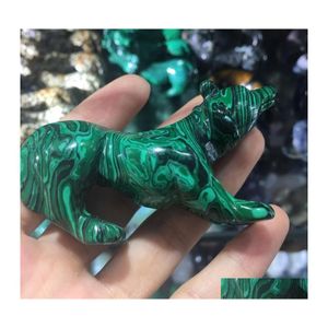 Inne sztuki i rzemiosła naturalny malachit kryształ kwarcowy kamień szlachetny wilk uzdrawianie reiki ręcznie rzeźbione zwierzę do dekoracji wnętrz327R upuść D Dhdwa