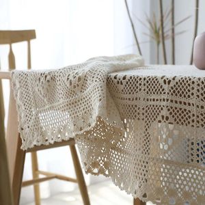 Table Cloth Pastoral Handmade Crochet Lace Tablecloth Cover Towel Cotton Woven Openwork Kitchen Piano Manteles