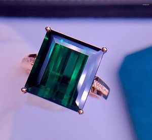 Ringos de cluster e331 anel de turmalina de jóias finas sólidas 18k Gold Green Gemtones 8.2ct Diamantes para mulheres presentes