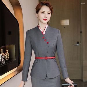 Платье с двумя кусочками в стиле корейская деловая одежда для женщин для женщин костюмы офисная куртка с юбкой 2 сета авиакомпании Стюардесса работа-нет пояс