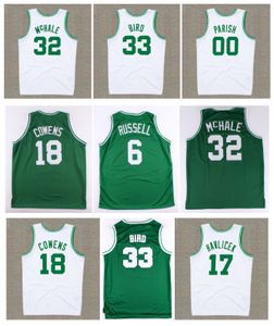 Camisas de basquete personalizadas BILL 6 RUSSELL Celtices DAVE 18 COWENS JOHN 17 HAVLICEK KEVIN McHALE LARRY 33 BIRD ROBERT 00 PARISH Len Bias Verde Branco Tamanho S-3XL