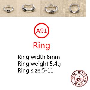 A91 S925 Sterling Silver Ring Fashion Personlighet Punk Style Cross Flower Par Formgåva för älskare IRL0