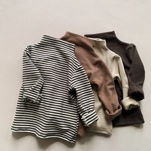 Camisas infantis crianças meio gurtleneck camisa de fundo sólido outono de inverno casual simples mangas compridas camiseta cool garoto de algodão 230322