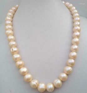 Цепи 20 дюймовые модные 11-12 мм золотой розовый жемчужный ожерелье Южного моря