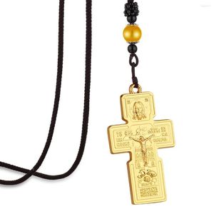 Pendant Necklaces Russian Eastern Orthodox Jesus Cross Necklace Braided Rope Chain For Women Men Holy Prayer Jewelry Gift