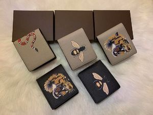 Carteira masculina de luxo, bolsa de designer, moda, carteira curta, couro preto, cobra, tigre, abelha, bolsas femininas, porta-cartões, com caixa de presente