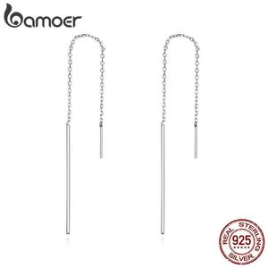 Charm BAMOER Ein Paar 925 Sterling Silber Quasteneinfädler platinierte Tropfenohrringe 452'' lange Ohrlinie für Damen Z0323