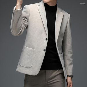 Mäns kostymer Autumn Winter Men Imitated Mink Wool Blazers Beige Black Smart Casual Sacka Jacket Male Notched Collar Straight Business Outfits