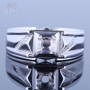 Cluster Rings HELON 4.5-5.25mm Round Cut Sterling Silver 925 Natural Diamonds Semi Mount Engagement Wedding Ring Men Fine Jewelry Band