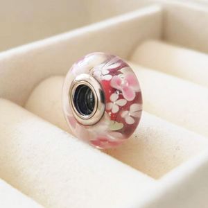 2 Stück Murano-Frühlingsblüten-Glasperlen aus 925er-Sterlingsilber, passend für Pandora-Charm-Schmuck, Armbänder, Halsketten