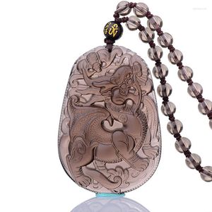 Pendentif Colliers Unique Cristal Obsidienne Sculpté Volant PIXIU Collier Brave Hommes Femmes Lucky Fine Jewelry Avec Chaîne Pour Amoureux