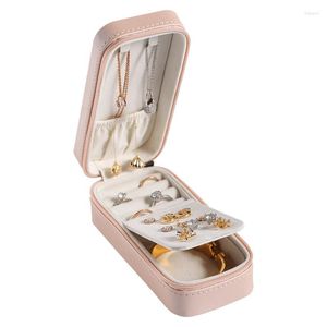 Jewelry Pouches 2023 Small Travel Box Organizer Portable PU Leather Earrings Ring Necklace Case Velvet Jewellery