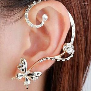 Backs Earrings Lovely Crystal Butterfly Ear Cuff Women Trendy Gold Color Stud Fashion Rhinestone Clip On Earring Party Jewelry 1pc