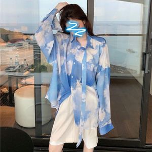 Women's Blouses Summer Women Polo Collar Solid Single Breasted Loose Blouse Female Long Sleeve Tie Dye Shirt Casual Lady Tops Blusas T792