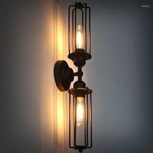 Wall Lamp Vintage Loft Double Tube Indoor Bedroom Kitchen Light Applique Home Decoration Restaurant Iron Cage Retro Sconce