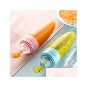 Baby Bottles# Private Label Logo Sile Food Fruit Feeder Feeding Dispensing Spoon Bottle With Suction Sucker Drop Delivery Kids Matern Dhd8L