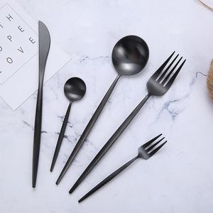 Servis uppsättningar Spklifey 5st Black Set Stainless Steel Cutlery Gold Dinner Knife Fork Spoon Silverware Kitchen Tabell Provle
