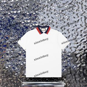 Xinxinbuy Men Designer Tee T Shirt 23SS Kołnierz Jacquard List Bawełniane Kobiety Kobiety Czarno-Blue Red S-2xl