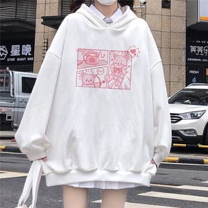 Kadın Hoodies Sweatshirts Japonya Stil Kawaii Kadın Yumuşak Kız Harajuku Tavşan Ayı Baskı Beyaz Sweatshirt Tatlı Üstler Sevimli Giysiler Gotik Punk Üstleri 230323