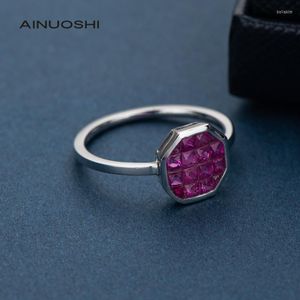 Ringos de cluster Ainuoshi Princesa Cut Ruby Ring Real Natural Genuine Gemstone 0.67 CT CT 18K White Gold noivado Presentes de jóias