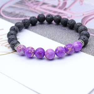 Strand Diy Yoga Enerji İyileştirme Dengesi Çakra Bilezik Doğal Taş Bead Buda Bilezikler Kadınlar Mor Volkanik Kayalar