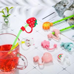 silicone drinking straws 1PC Cartoon Silicone Straw Tips Drinking Dust Cap Splash Proof Plugs Cover Creative Cup Accessories 6-8mm Straw Sealing Tools