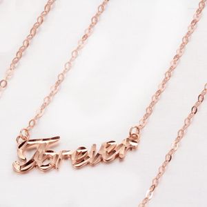 Chains Design 585 Purple Gold Plated 14k Rose Letter Necklace For Woman Fashion Simple Glamour Party Evening Jewelry