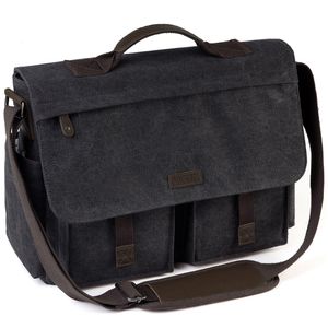 Aktentaschen VASCHY Messenger Bag für Herren Vintage wasserabweisendes gewachstes Canvas 17 Zoll Laptop Aktentasche gepolsterte Schulter Damen 230323