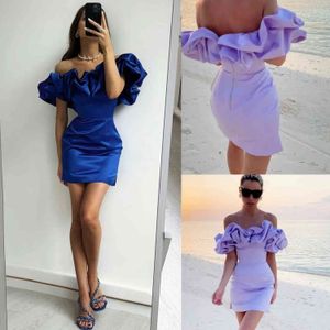 Vintage Arabic Short Homecoming Dresses Off Shoulder Pleats Sheath Satin Summer Party Gowns Cocktail dress