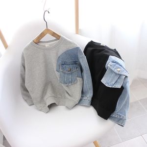 Kids Shirts Autumn Long Sleeve Sweatshirts Toddler Baby Boys Girls Colorblock Denim Sweatshirt Cotton Sportswear Tops Clothing 230322