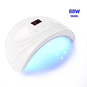 Nail Dryers 88W LED Lamp Nail Dryer Pink 30/60/90 Timing 18 LEDs UV Ice Lamp For Drying Gel Polish Timer Auto Sensor Manicure Tools 230323