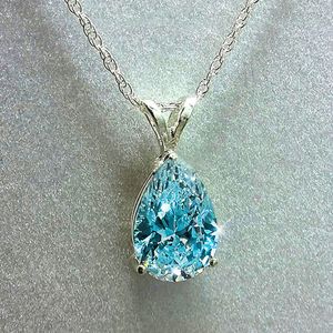 Water Drop Lab Aquamarine Zircon Pendant 925 Sterling silver Chains Wedding Pendants Necklace For Women Charm Party Choker Jewelry Gift