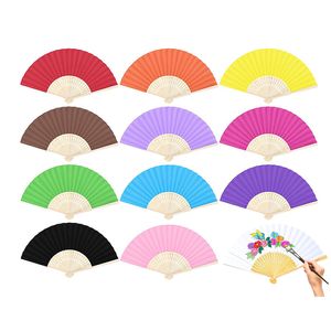 DIY Folding Fan Party Favor Solid Color Single Sided Paper Fan Children's Målningsgåva