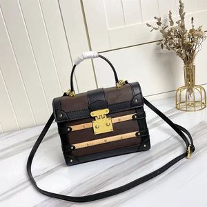 Classic Trunk Bag Jewelry Hard Square Box Tote Bags Handbags Old Flower Canvas Genuine Leather Shoulder Bag Designer Luxury Women Storage Crossbody Bag 21cm Padlock