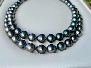 Chains 8-10mm Big Size Natural Real Baroque Southsea Black Pearl Necklace Tahiti Strand String 39cm Long