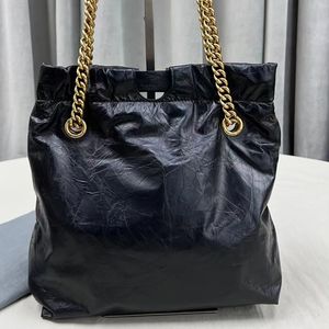 Balencig as bag 2023 Crush Small Tote Bag Black Leather Aged-Gold 하드웨어 여성 어깨 가방 크로스 체인 체인 스트랩 드로우 스트링 클로저 핸드백 지갑