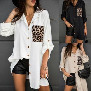 Blouses feminina Mulheres Leopard Bolso Longo Blusa Long Tops Spring Autumn Turn Down Sleeve OL Button Shirts OUPMH-7920