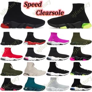 Sapatos de meia de grife Speed Clearsole Runner Trainer Women Men Black Red Yellow Fluo Socks Sneaker Platform Stretch paris Lace Up Clear sole trainers Sneakers