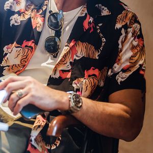 Мужские рубашки маденом гавайского стиля футболка с коротким рукавом животное животное тигр.