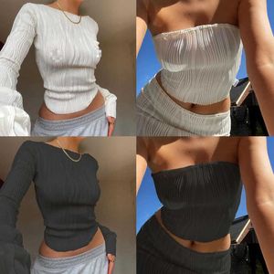 2023 frühling Frauen Sexy T-shirt Bluse Crop Tops Temperament Collage Pullover Langarm Rundhals Slim Fit WomanT hemd