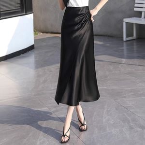 Lady Acetato de cetim Black Slim High Split Mermaird A-Line Skirt Smlxl2xl