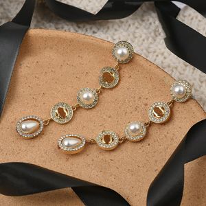 Gold Plated Luxury Style Pearl Tassels Stud Earrings Classic Letter Designer Earring Jewelry Women High Quality Women Wedding Gifts S925 Silver Needle