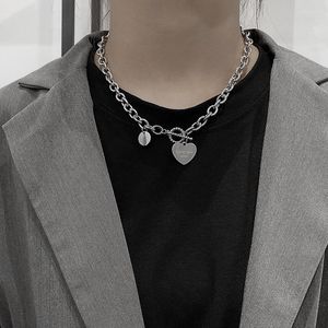 Ketten Punk Silber Farbe Edelstahl Herz Anhänger Brief Kette Halskette Für Frauen Choker Collares Vintage Schmuck Freund Geschenk C317