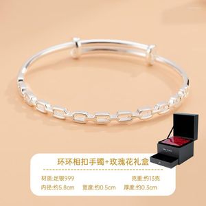 Bangle Shunqing Yinlou Pure Silver 999 Bracelet Ring Buckle Simple Personality Push Pull 2023 Jewelry