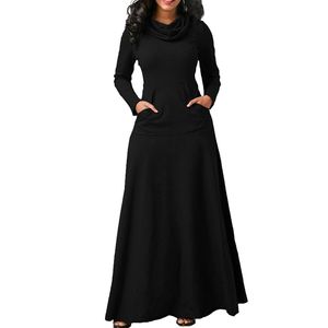 Abiti casual Donna Abito maxi con tasca Casual Solido manica lunga Abito lungo vintage Fiocco collo Elegante abito lungo caldo Abito femminile Abiti 230323