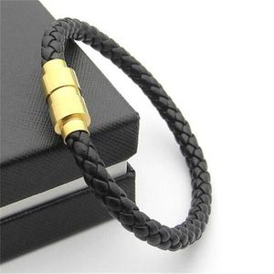 Modische Luxus-Armbänder aus schwarzem gewebtem Leder, magnetisch geschlossenes Design mit Sechs-Sterne-Branding, französischer Herren-Schmuck, Charm-Armband als Weihnachtsgeschenke